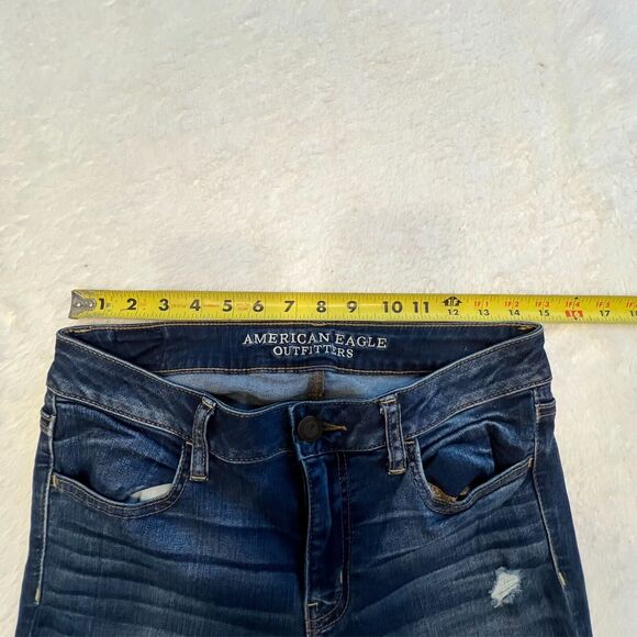 American Eagle Outfitter Women Blue Jean Jeggings Sz 8 Regular Distressed Ripped - Picture 4 of 6